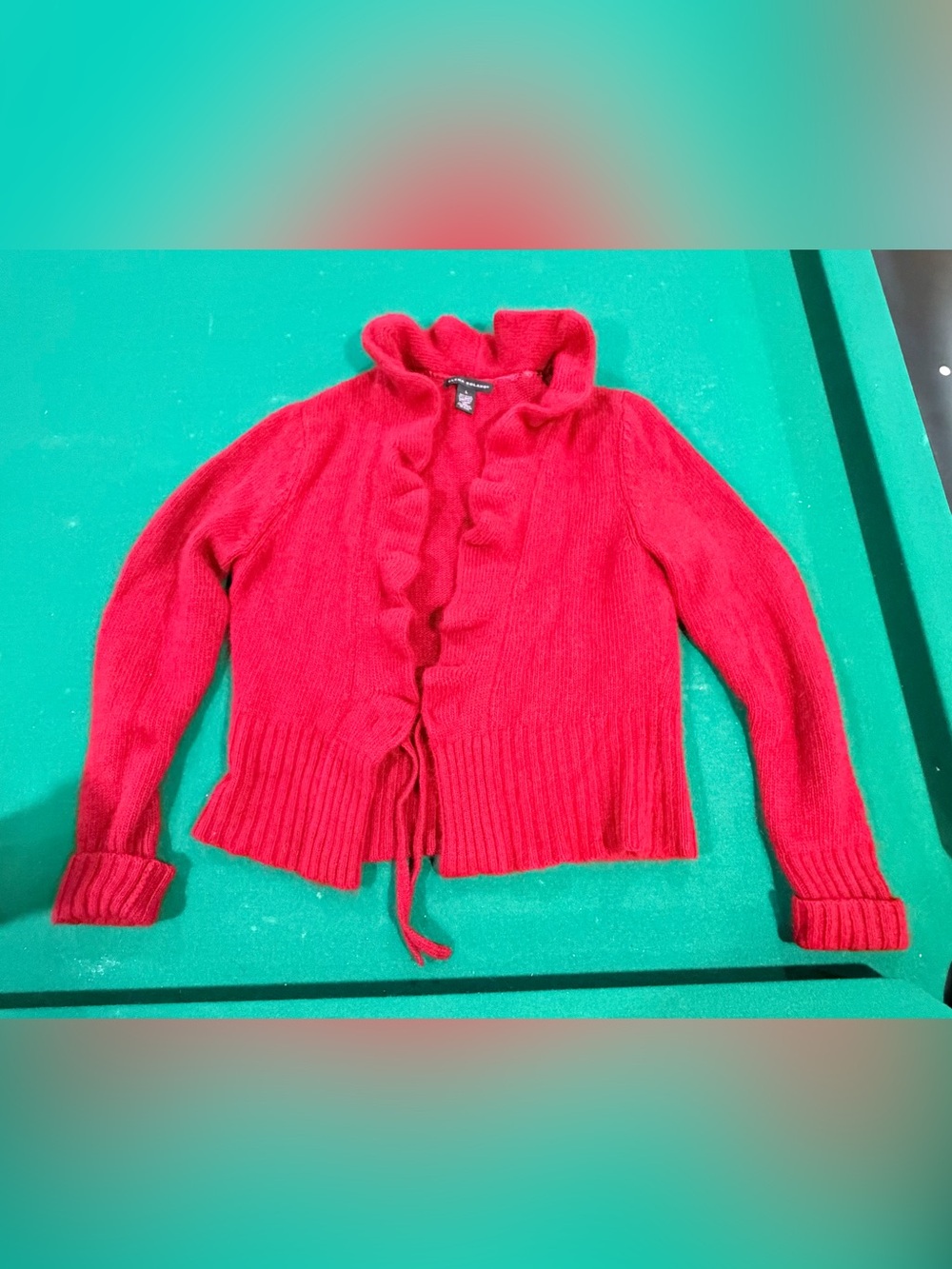 Elena Solano Red Ruffle-Trim Angora Wool Tie-Front Cardigan